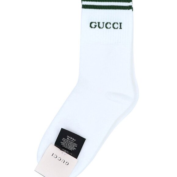 Gucci Logo Socks White/Green Style 496493 4G293 9066 - Picture 6 of 6
